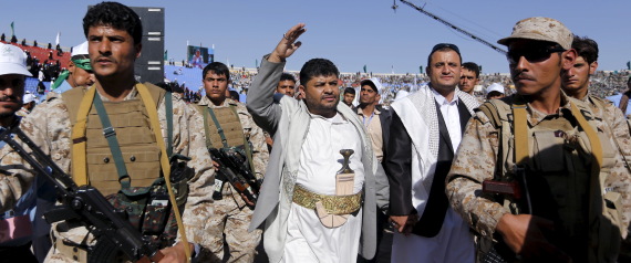 Mohammed Ali al-Houthi, head of the Houthi supreme revolutionary committee, gestures as he arrives to a rally marking the birth anniversary of the Prophet Mohammed in Yemen's capital Sanaa, December 23, 2015. REUTERS/Khaled Abdullah