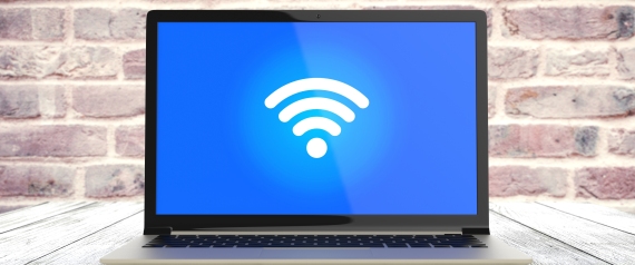 3D Blue Wifi Laptop Wireless Internet. Connection Online Concept Illustration.